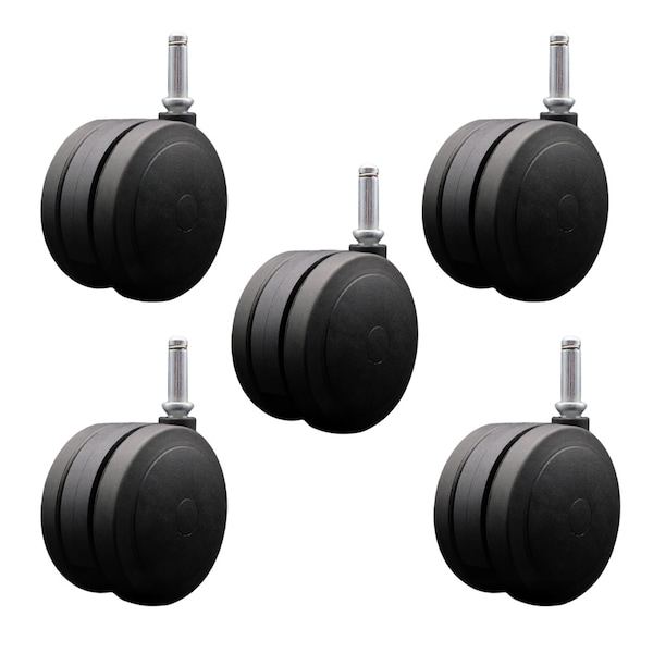 4'' Black Heavy Duty Floor Safe Twin Wheel Caster 7/16 Grip Ring Stem, 5PK